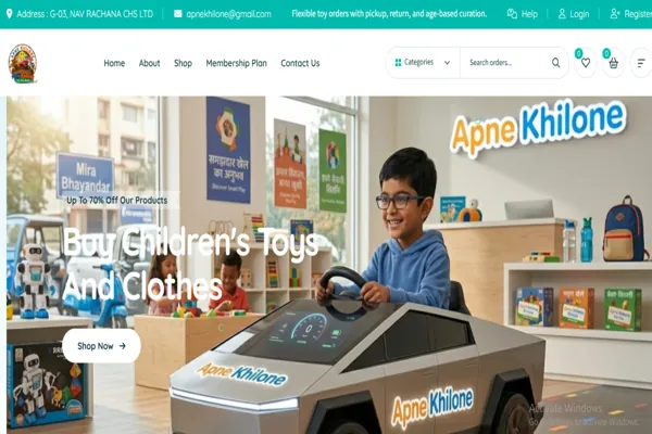 Apne Khilone ecommerce toy website development project by best it training company in jaipur