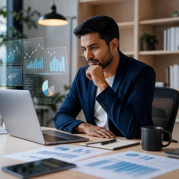 Business owner upgrading skills with data science training